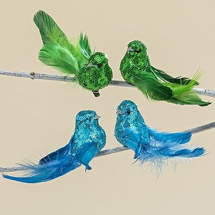 Набор из 2-х штук Декор на клипсе "Птички" зеленый/бирюза в ассортименте 6х5х16см