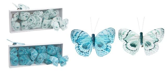Набор из 12 шт декор на клипсе "Бабочки" голубые в ассортименте 5,5х1,5х9,5см
